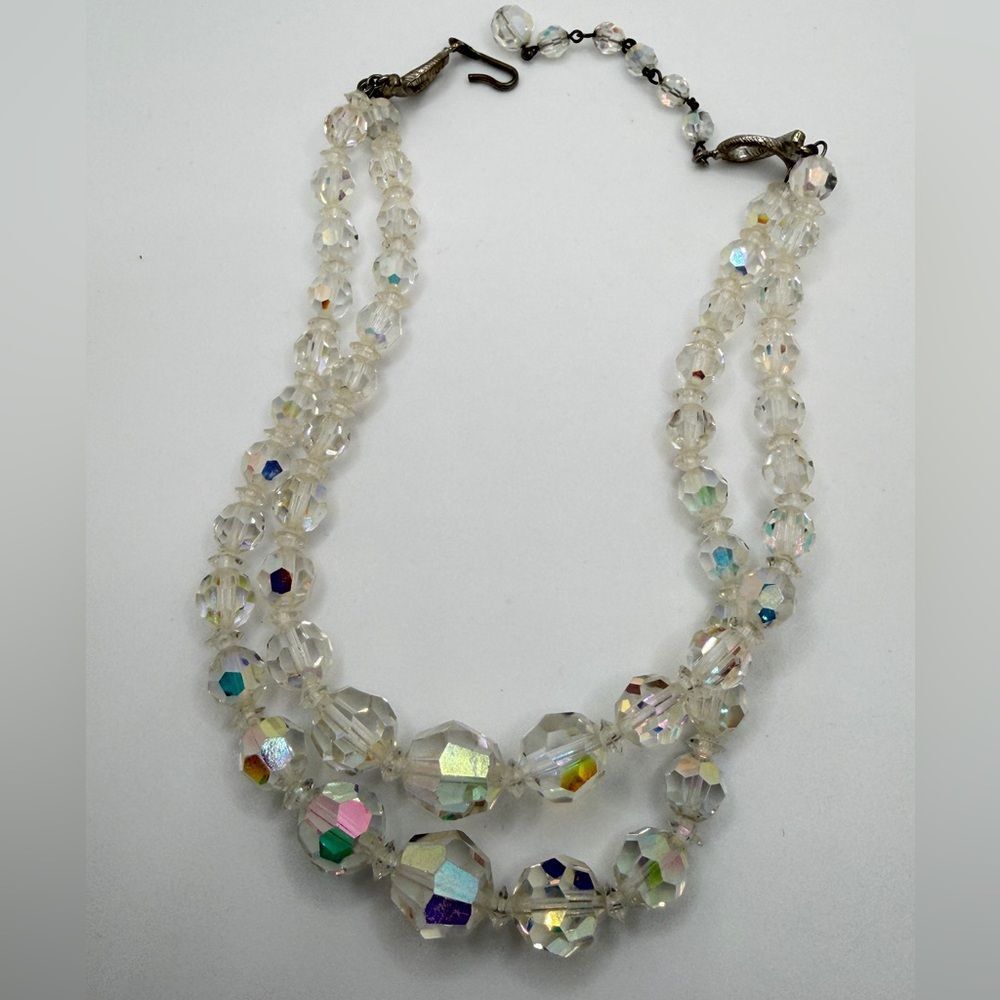 Up to 14" Choker-style‎ VTG Aurora Borealis graduated, faceted crystal necklace!